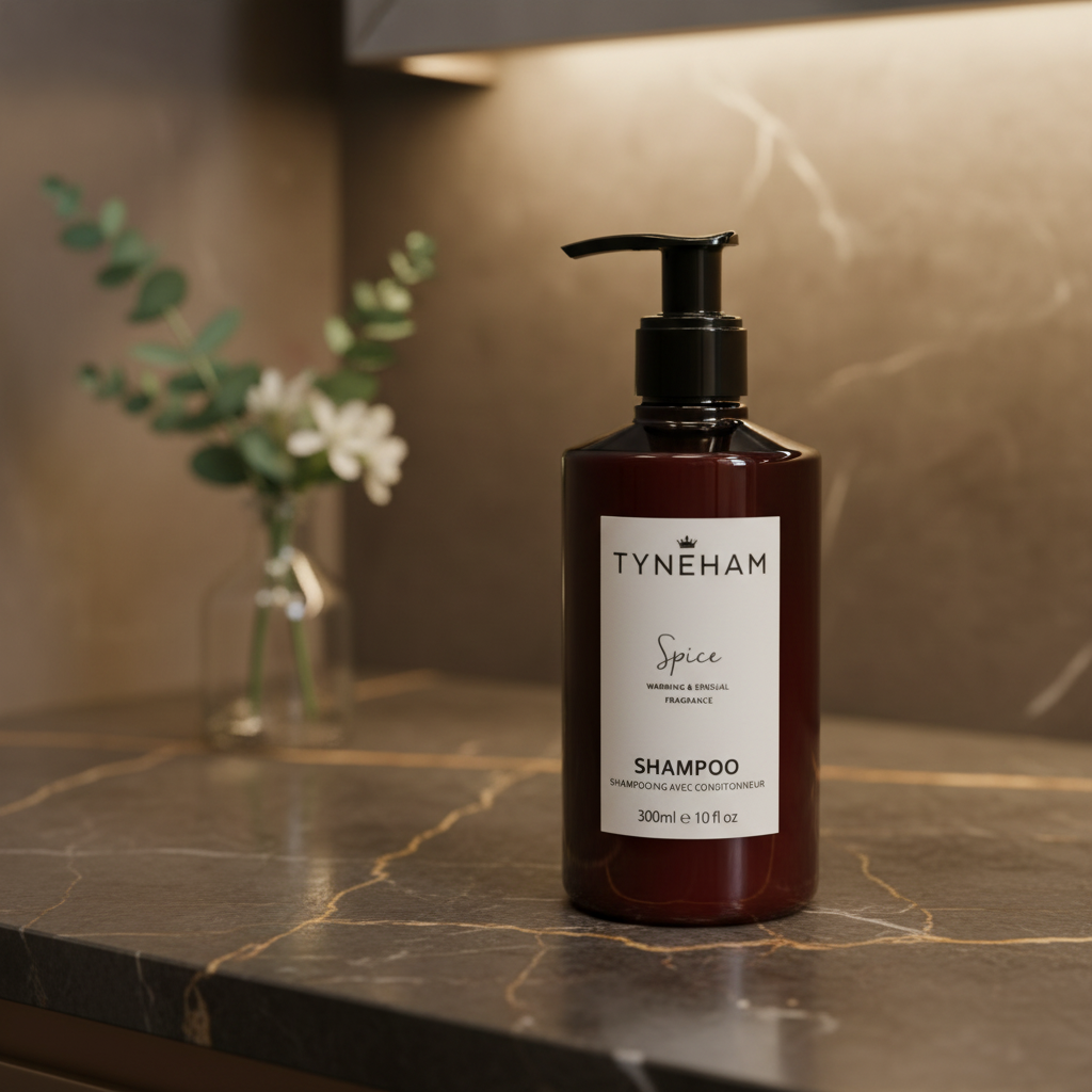 Tyneham Spice shampoo amber bottle